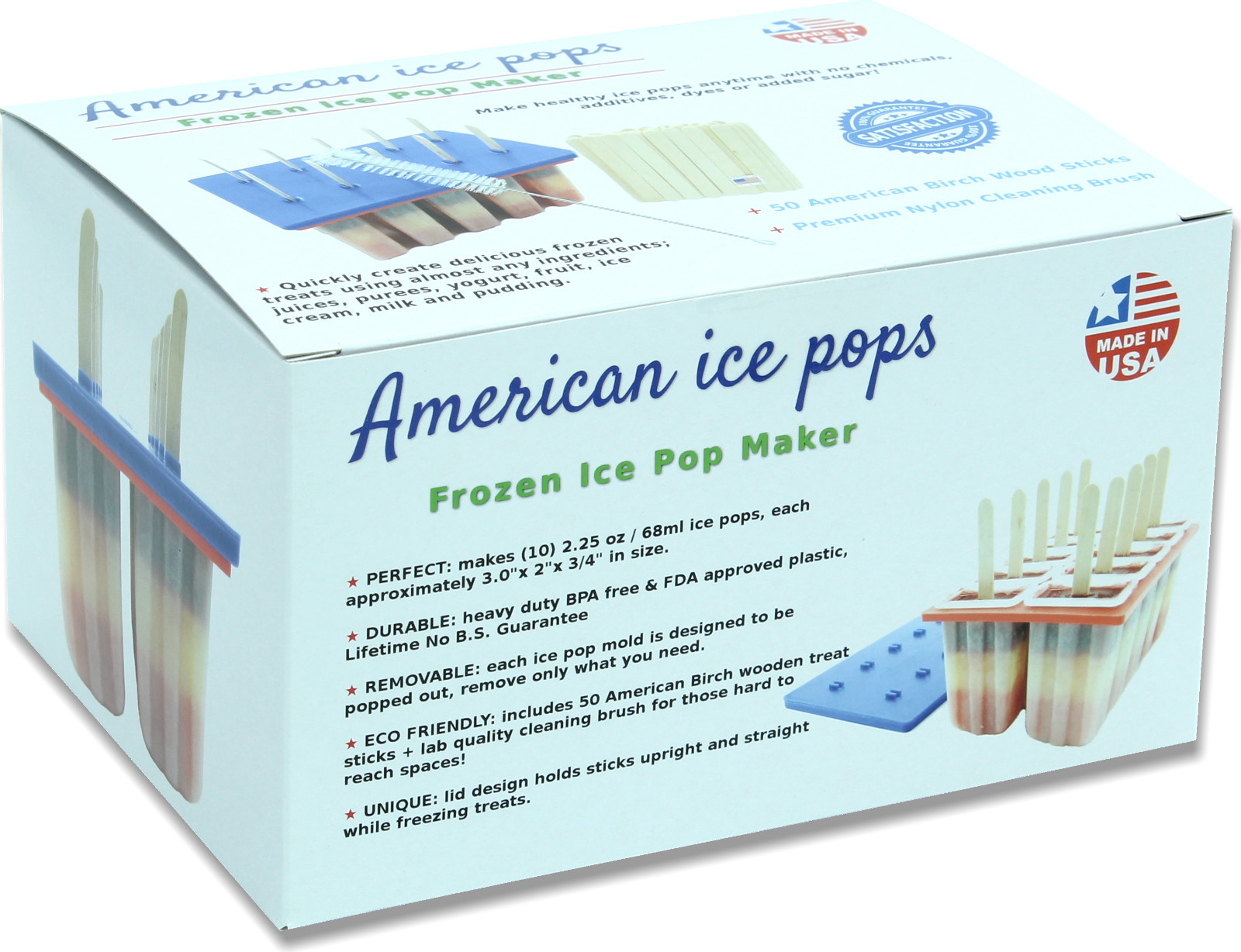 USA BPA FREE Frozen Popsicle Molds, Ice Cream Pop Maker Freezer Tray Fruit Kit