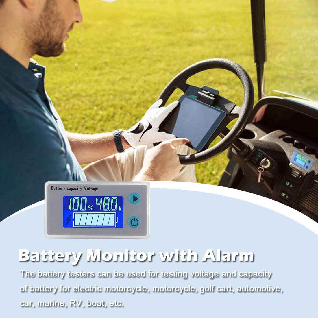 ALMOCN 10-100V Battery Monitor LCD 12V 24V 36V 48V Digital Battery Capacity V...