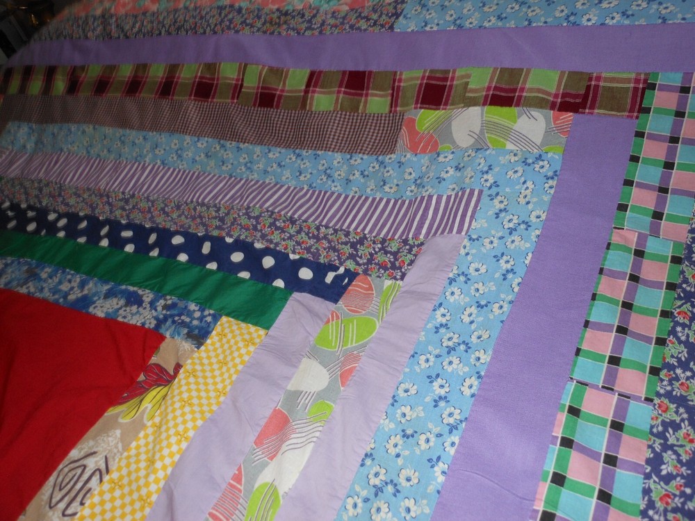 HANDMADE Assorted Patterns Shirt/Dress Scrap PATCHWORK QUILT TOP ONLY 74" x 66"