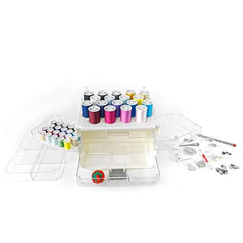 Portable Sewing Tool Set with 40 Thread Spools and Customizable Storage System