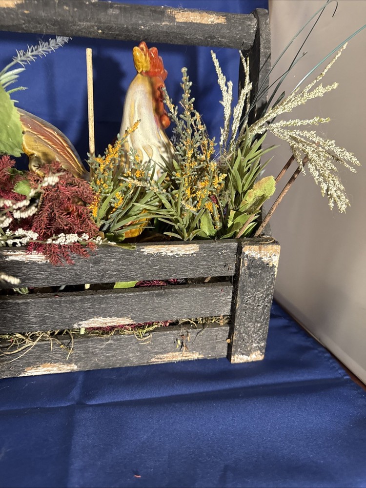 Rustic Farmhouse Style Centerpiece Featuring Ceramic Rooster Artificial Flowers