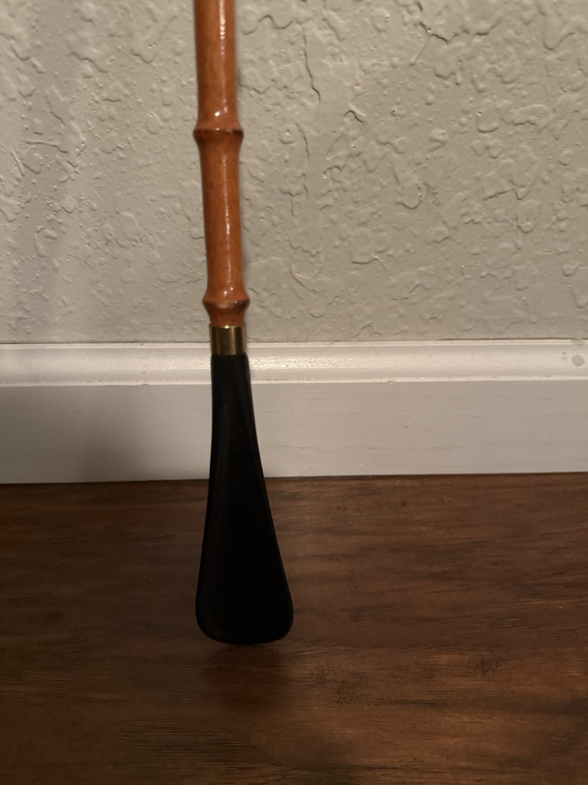 Vintage Bamboo Shoe Horn with Wooden Grip and Leather Strap, 16.5 Inch