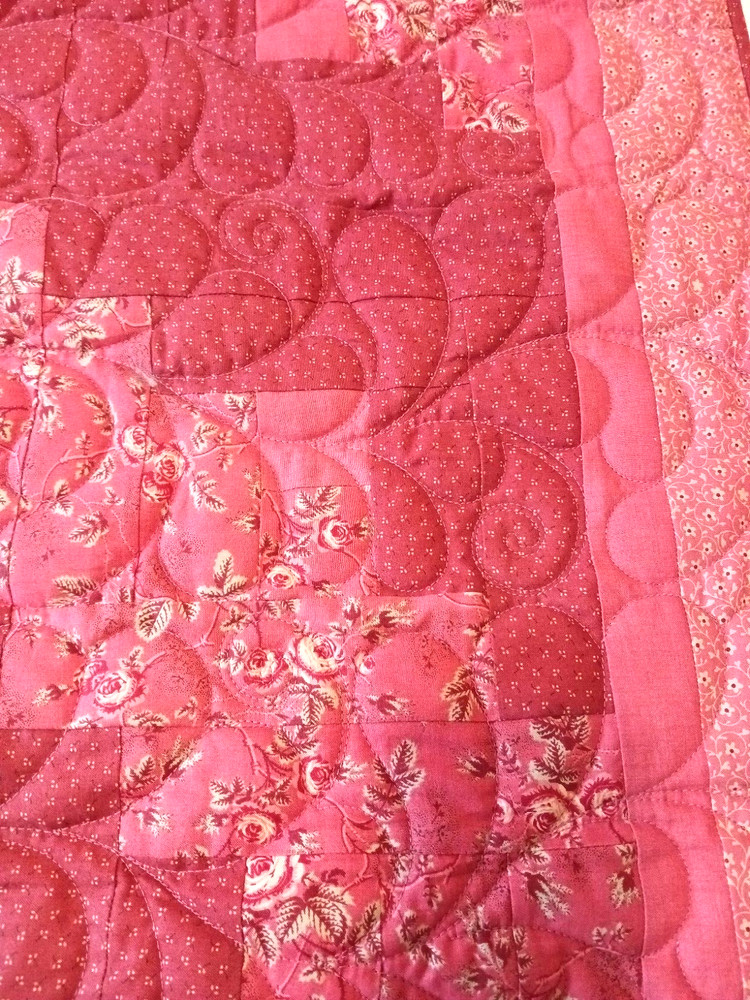 Pretty Handmade Patchwork Quilt Throw Blanket Diagonal Pattern Peach Rust 38x48"