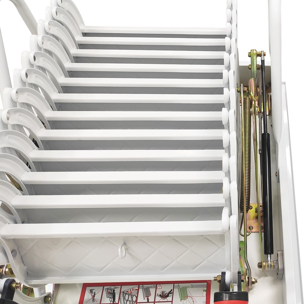 9.8ft Hidden Telescopic Folding Ladder White Attic Pull Down Ceiling stairs