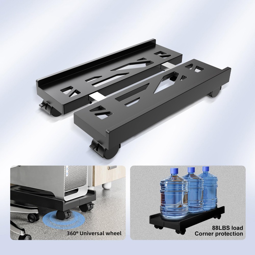 Gaming CPU Stand, Mobile Computer Tower Rack, 4 Casters, Black