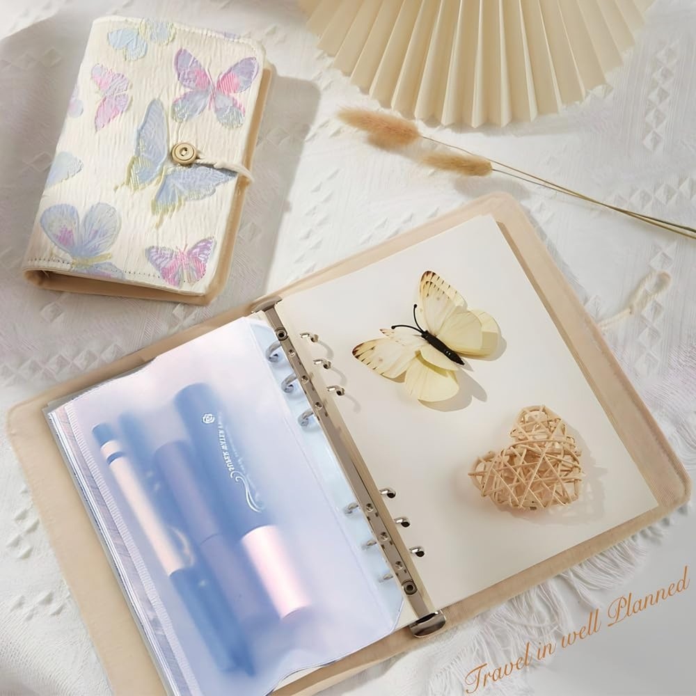 A5 Binder, 6 Ring Binder, Refillable Journal, Butterfly Notebook, Embroidered...