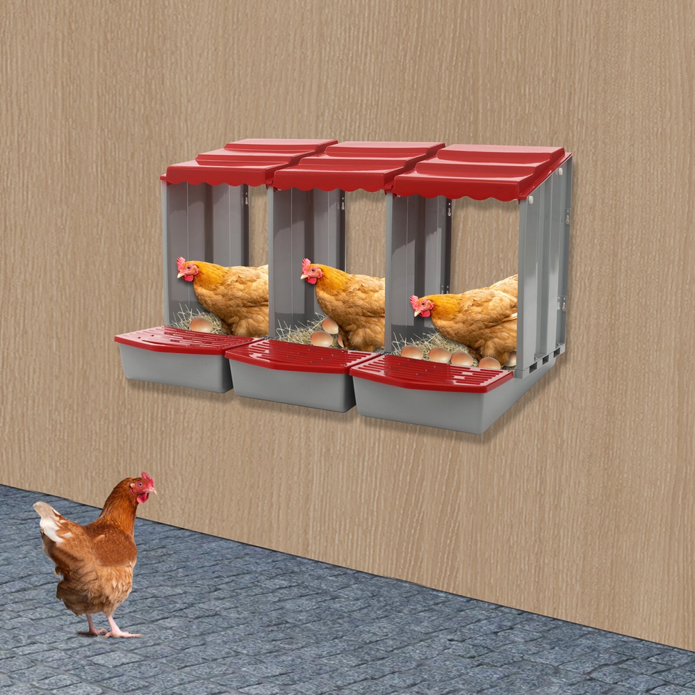 Red 3-Compartment Chicken Nesting Box Wall-mounted Rectangular Egg Collection US