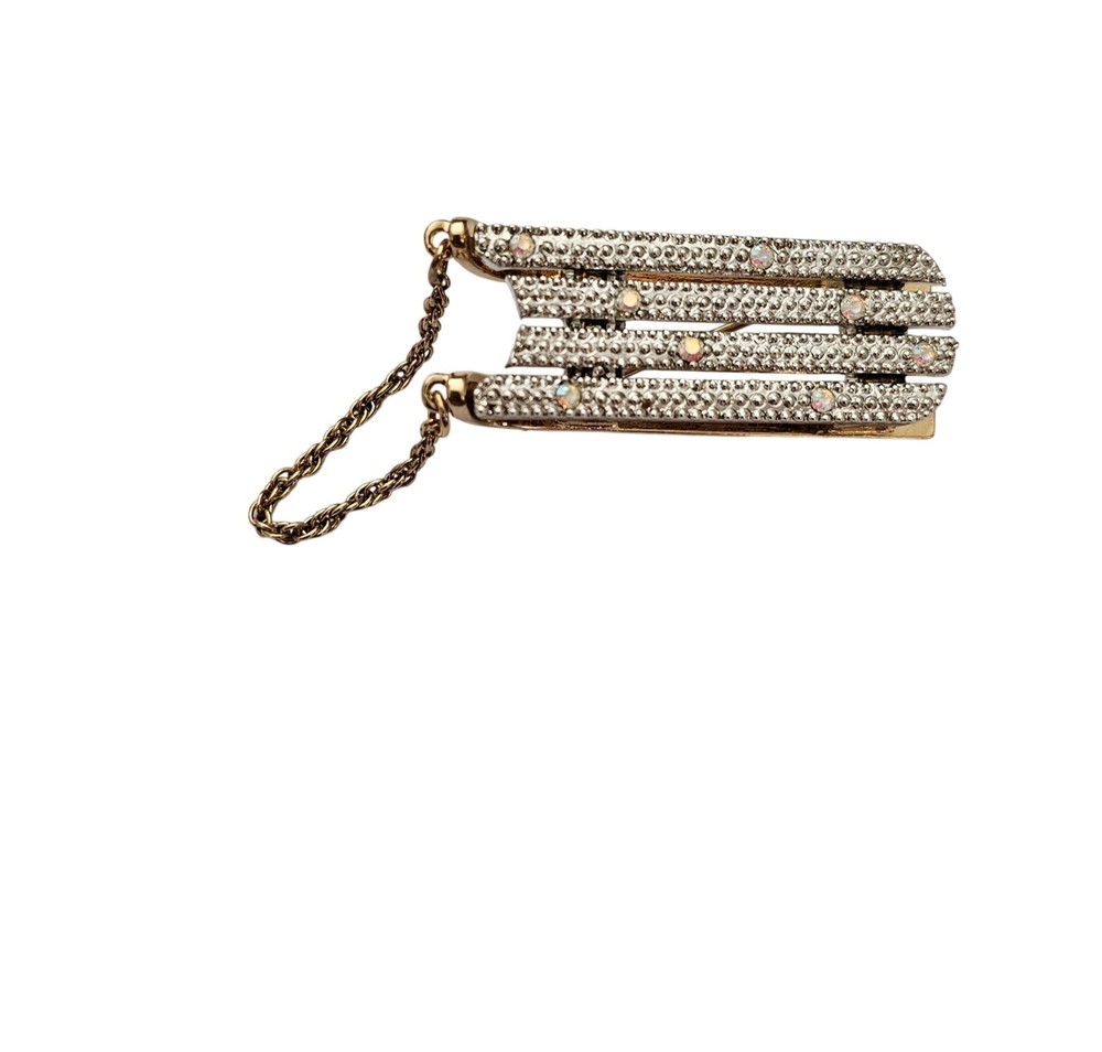 Rhinestone Sled Brooch Chain Handle Pin