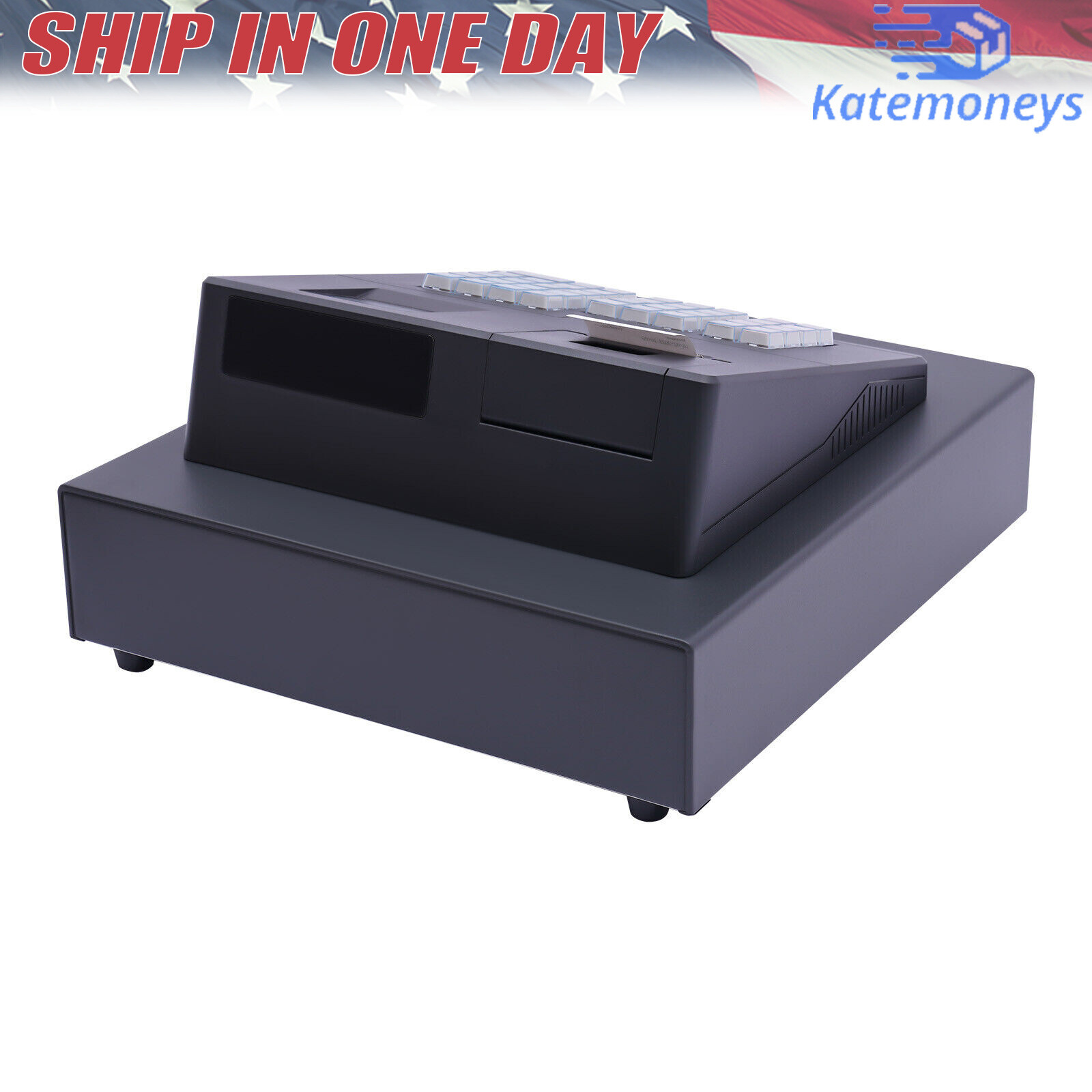 38 Keys Electronic Cash Register Black Thermal Cash Register with Cash Drawer