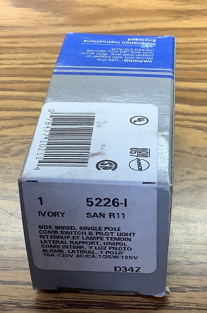 NOB Leviton Ivory Commercial Toggle Wall Switch 5226-I (Missing Instructions)