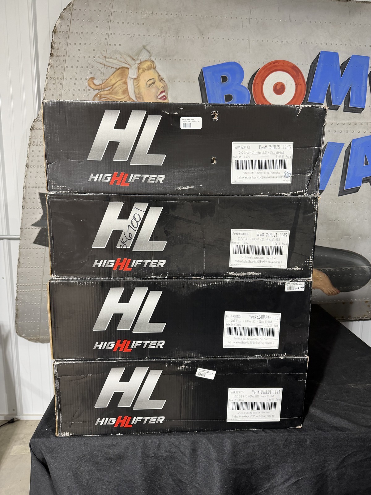 24HL21-1145 NEW HIGH LIFTER GLOSS BLACK/MACHINED 24X7 WHEELS FITS POLARIS RZR RA