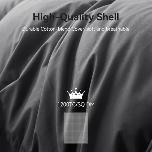Grey Goose Feather Down Comforter Queen Size, Premium Queen-90x90" Dark Grey