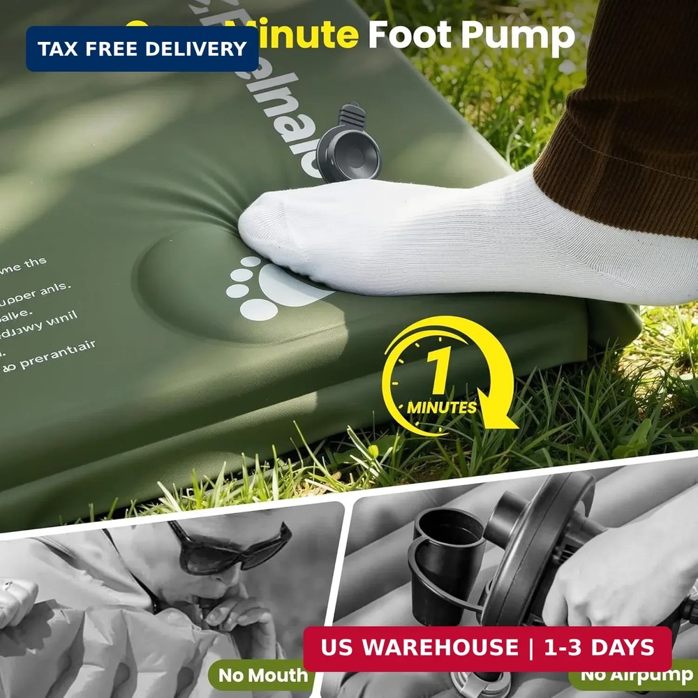 Camping Sleeping Pad, Built-in Foot Pump Inflatable Sleeping Pads, Memory Foam M