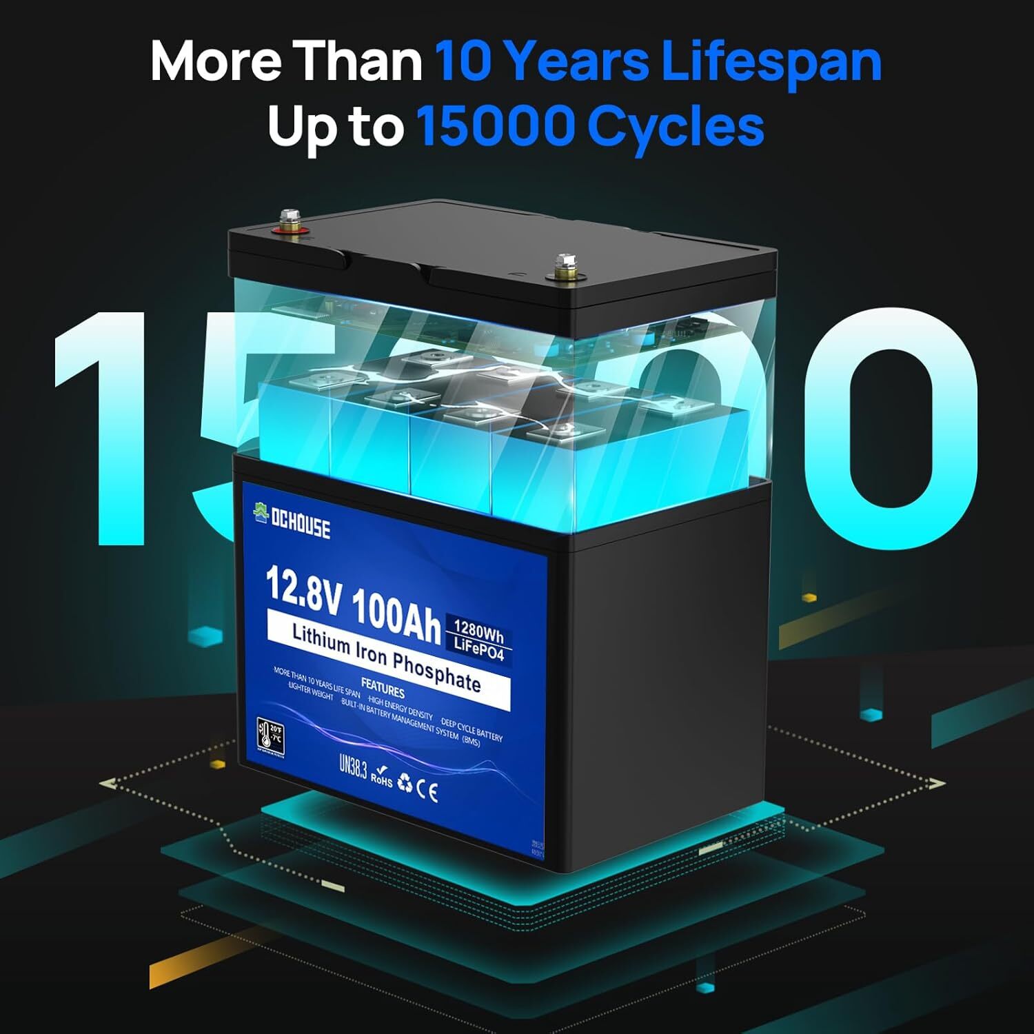12V 100Ah LiFePO4 Lithium Battery 4000+ Deep Cycle For RV Marine Solar Off-grid