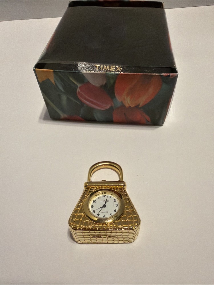 Timex Mini Gold Purse Handbag Accessory Clock Quartz Untested *Nice*
