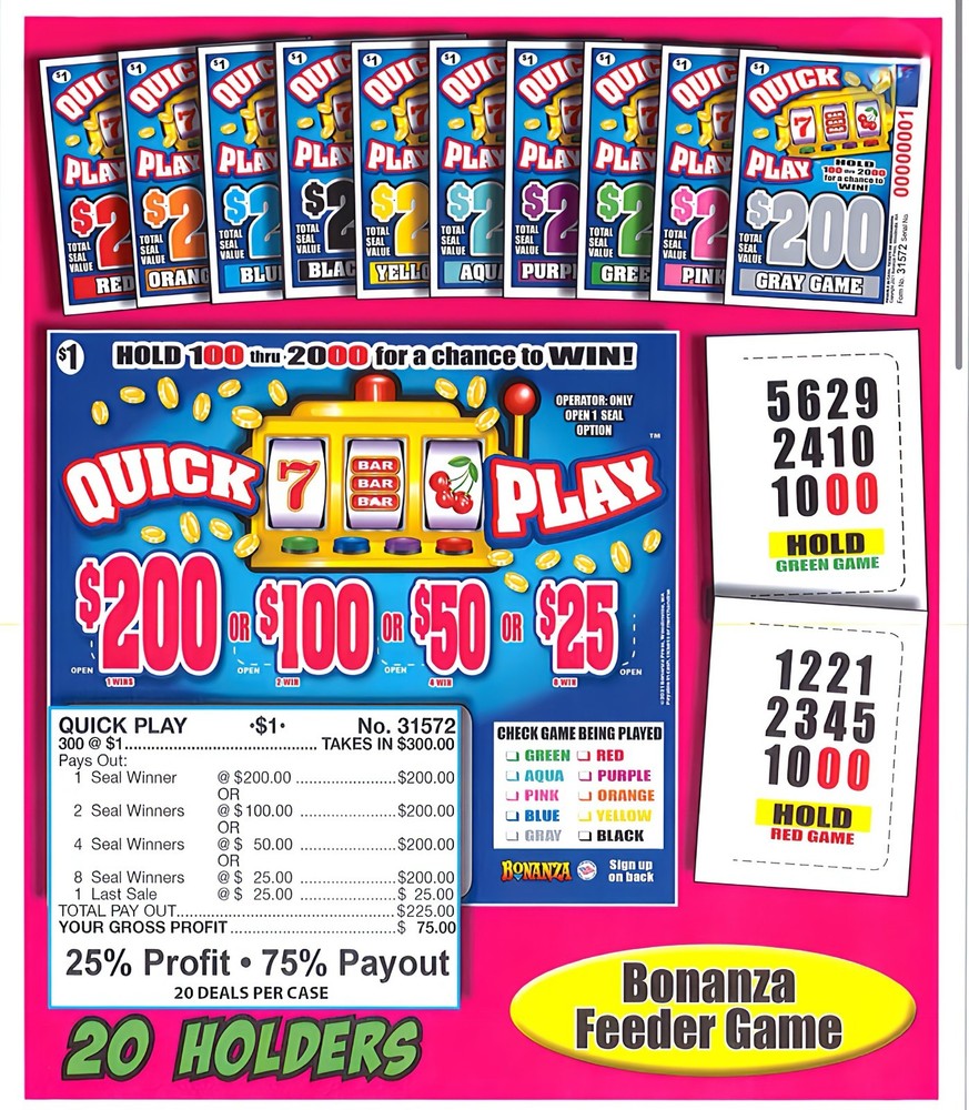 Pull Tab Tickets - Hard Card - Game - 5 Pack - Quick Play - 300 ct ea