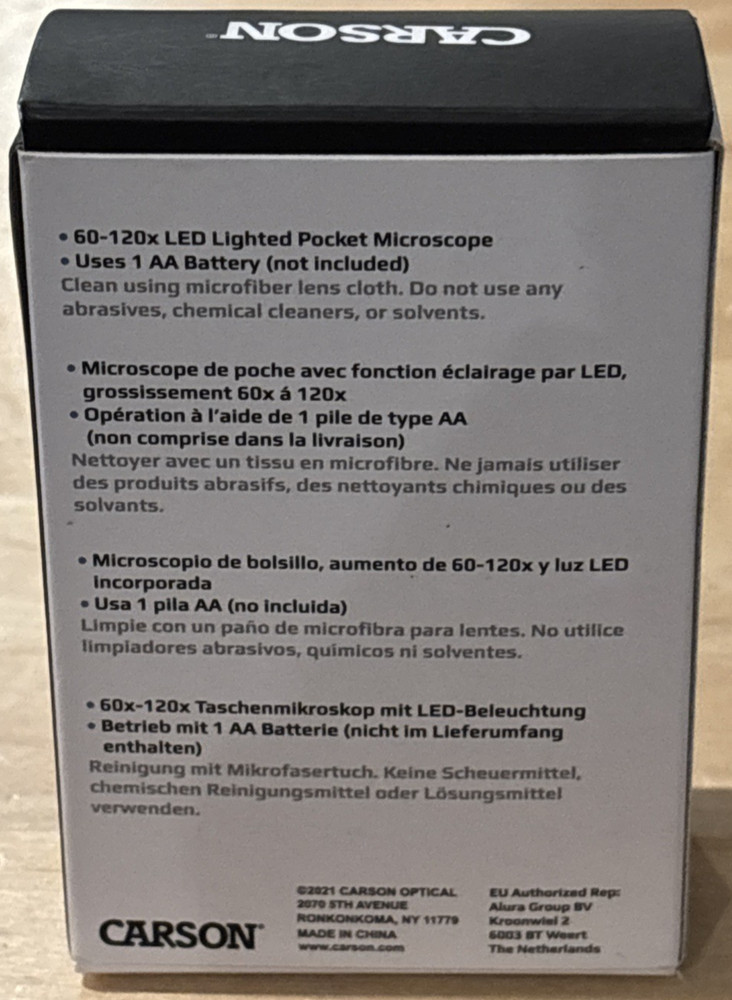 Carson MicroBrite Plus Led Pocket Microscope 60X 120X; New in Box!