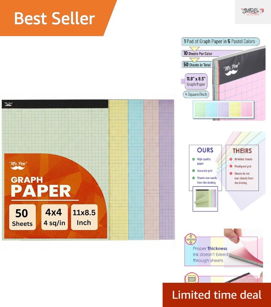 Versatile 11x8.5 Pastel Graph Paper Pad – 50 Sheets for Creativity & Calculation
