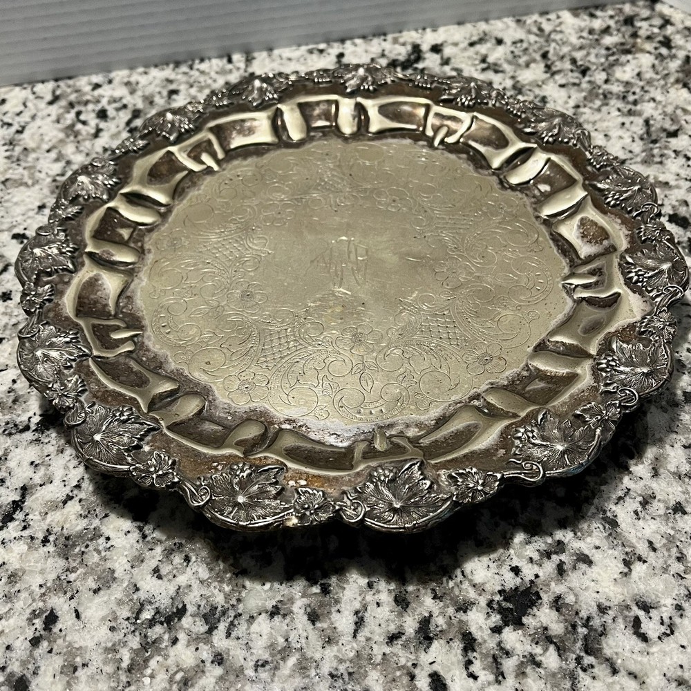 Antique Barbour International Silver Plate EP Footed Serving Plate Patina