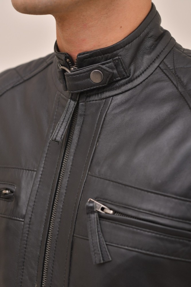Men's Quilted Black Genuine leather jacket