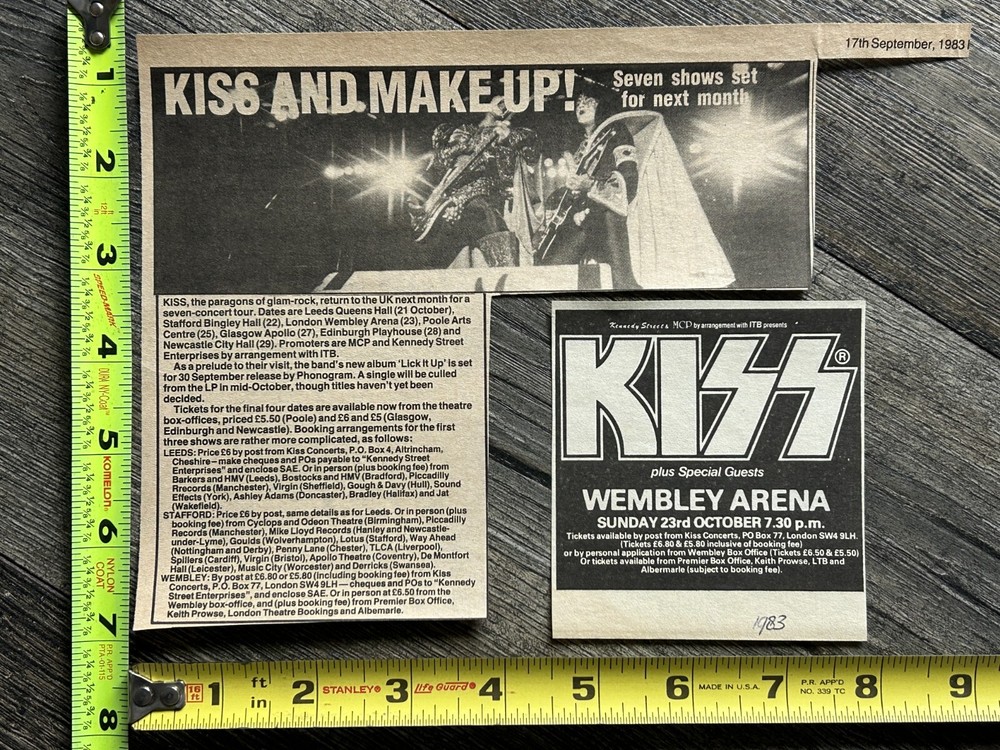 KISS Concert Ad Advert Lick It Up Tour Wembley UK Oct 23 1983 Lot Vintage Kiss
