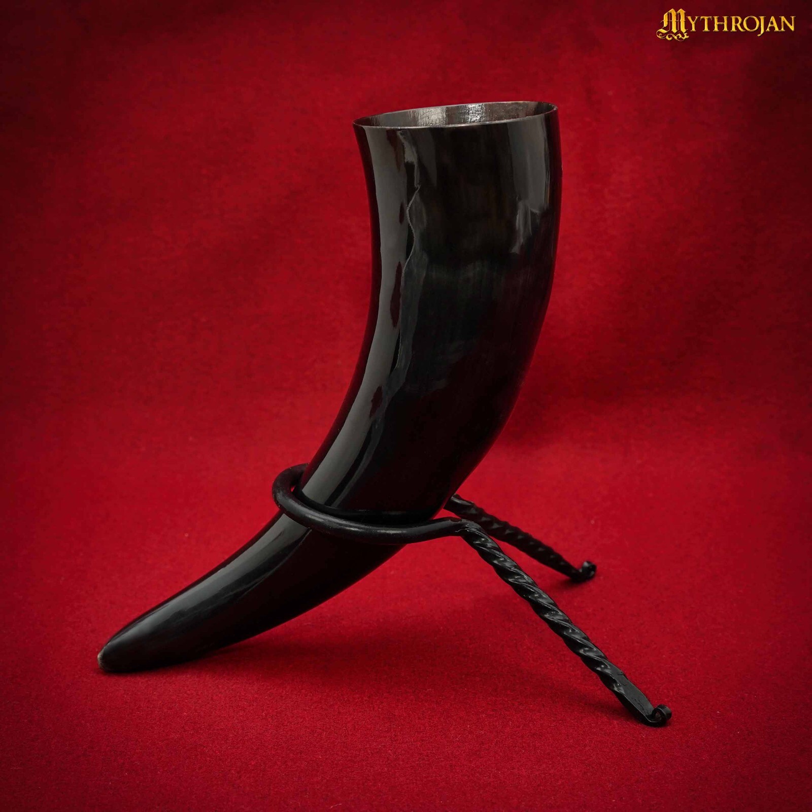 Hand Forged Twisted Iron Viking Drinking Horn Stand for Ale Beer Cup Rack Holder