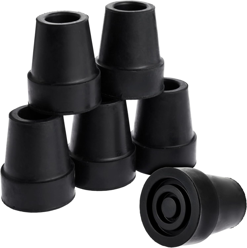 6 Pack Replacement Rubber Cane Tips for Canes, Walking Sticks, Walkers (Black, 3
