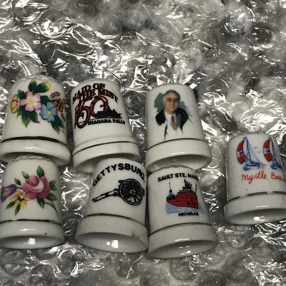 7 Assorted Porcelain Souvenir Thimbles Thimble