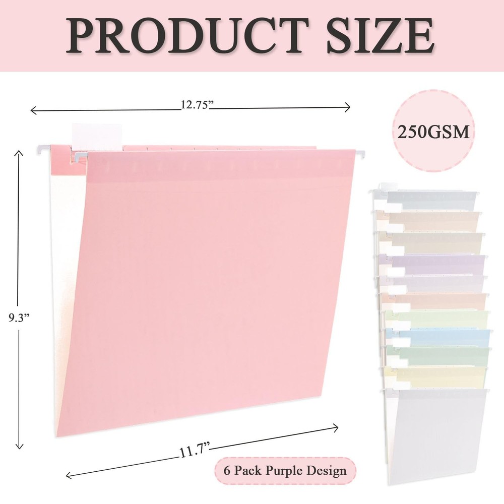 Hanging File Folders Letter Size 1/5 Cut Adjustable Tabs Macaroon 48 Pack