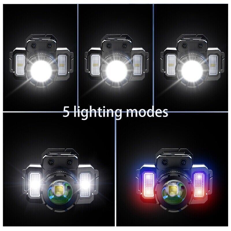 USB RechargeableLED Headlamp Zoomable 5-Modes Headlight Head TorchFlashlight