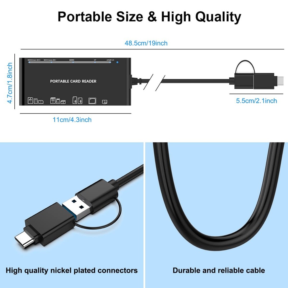 USB C USB3.0 Multi Card Reader for SD, CF, Micro SD, XD, MS Cards - 7 in 1 Ad...