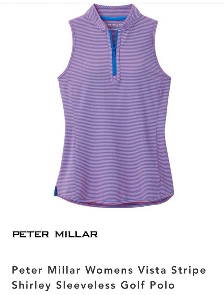 NEW Peter Millar Women's Vista Stripe Shirley Sleeveless Golf Polo Pink Blue XS