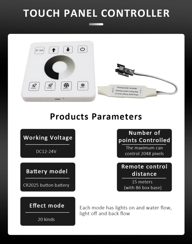 8Keys WS2811 Running Water Led COB Strip Touch Panel Remote Controller Splitter