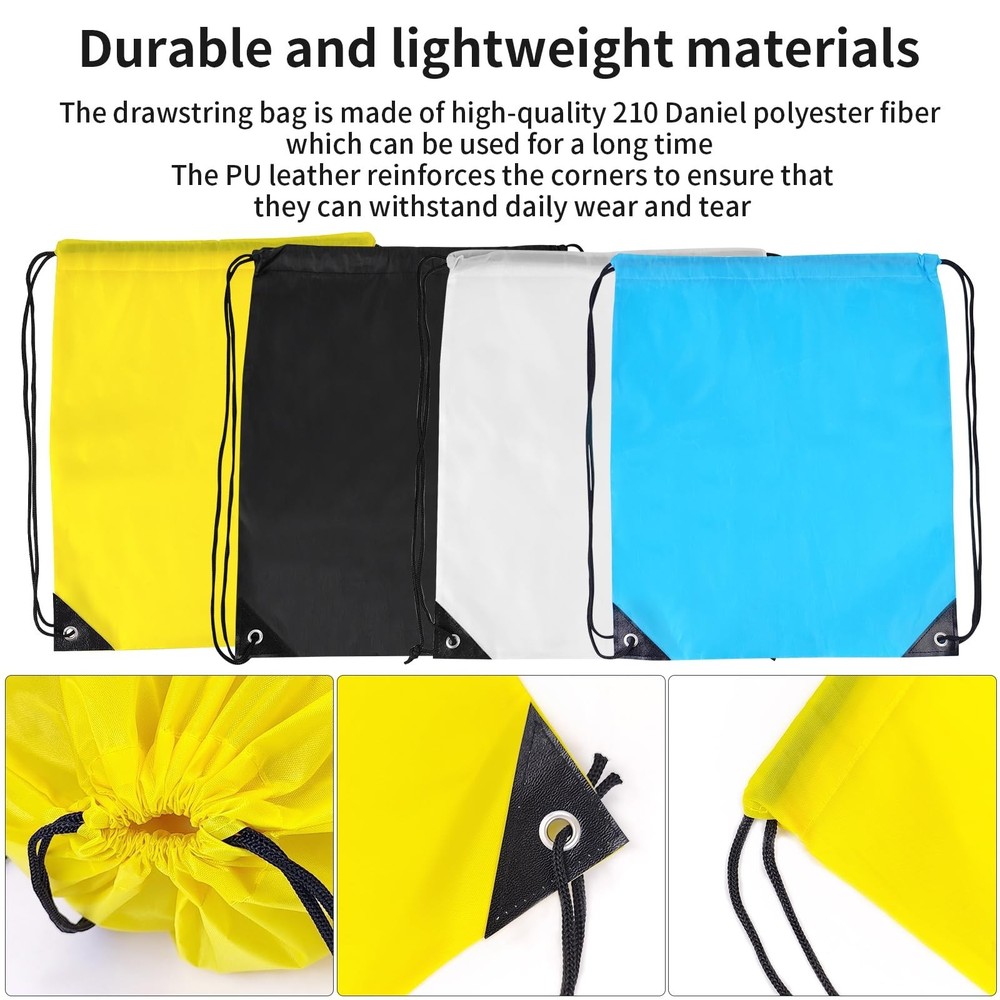 4-Piece Vibrant Color Drawstring Backpack Set - Durable Polyester with PU Lea...