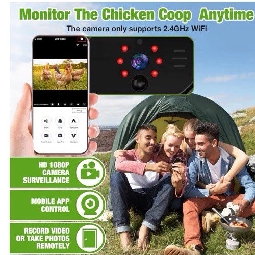 Automatic Chicken Coop Door with Camera, Battery Solar Powered, App Timer Remote
