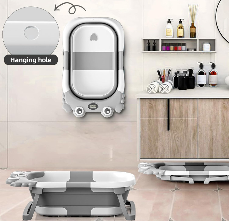 Collapsible Baby Bathtub for Newborns to Toddler with Real-time Temp Monitor & F