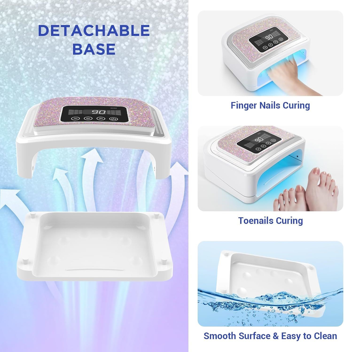Professional Nail Lamp Cordless Rechargeable UV LED 4-Timer Mode Gel LCD Display