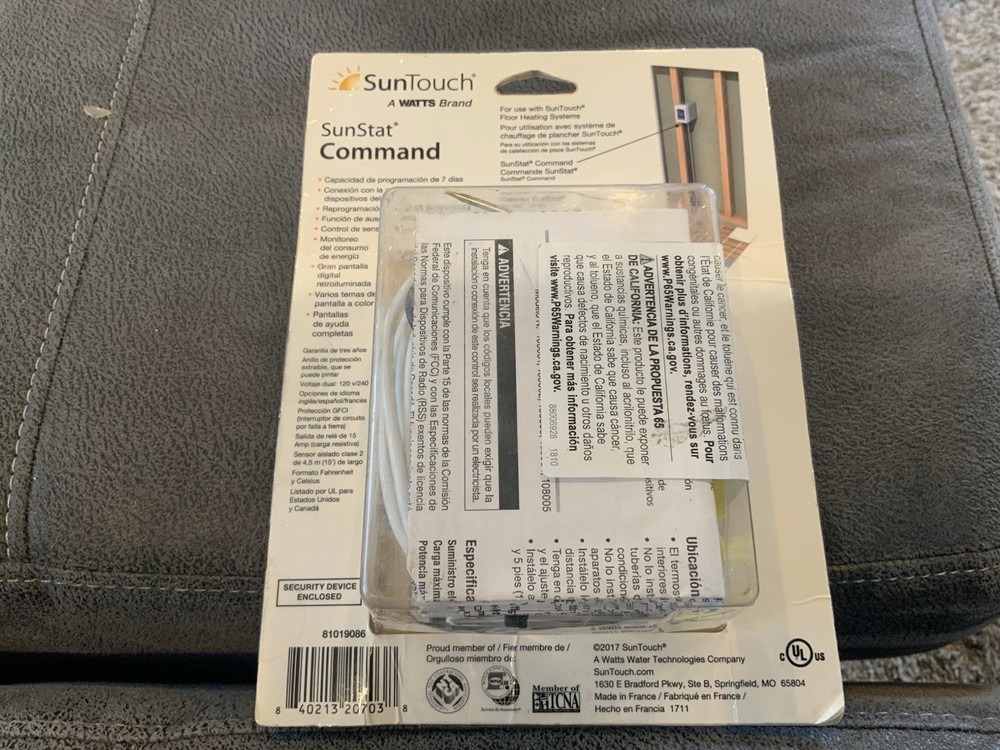 SunTouch SunStat Command Color Touchscreen Programmable Floor Heating Thermostat