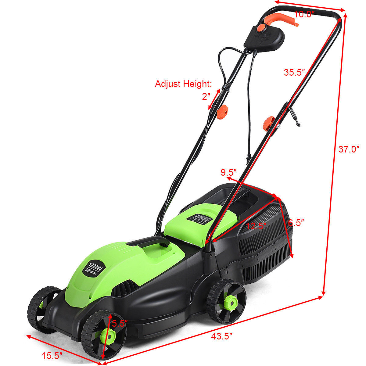 Costway 12 Amp 14-Inch Electric Push Lawn Corded Mower With Grass Bag Green