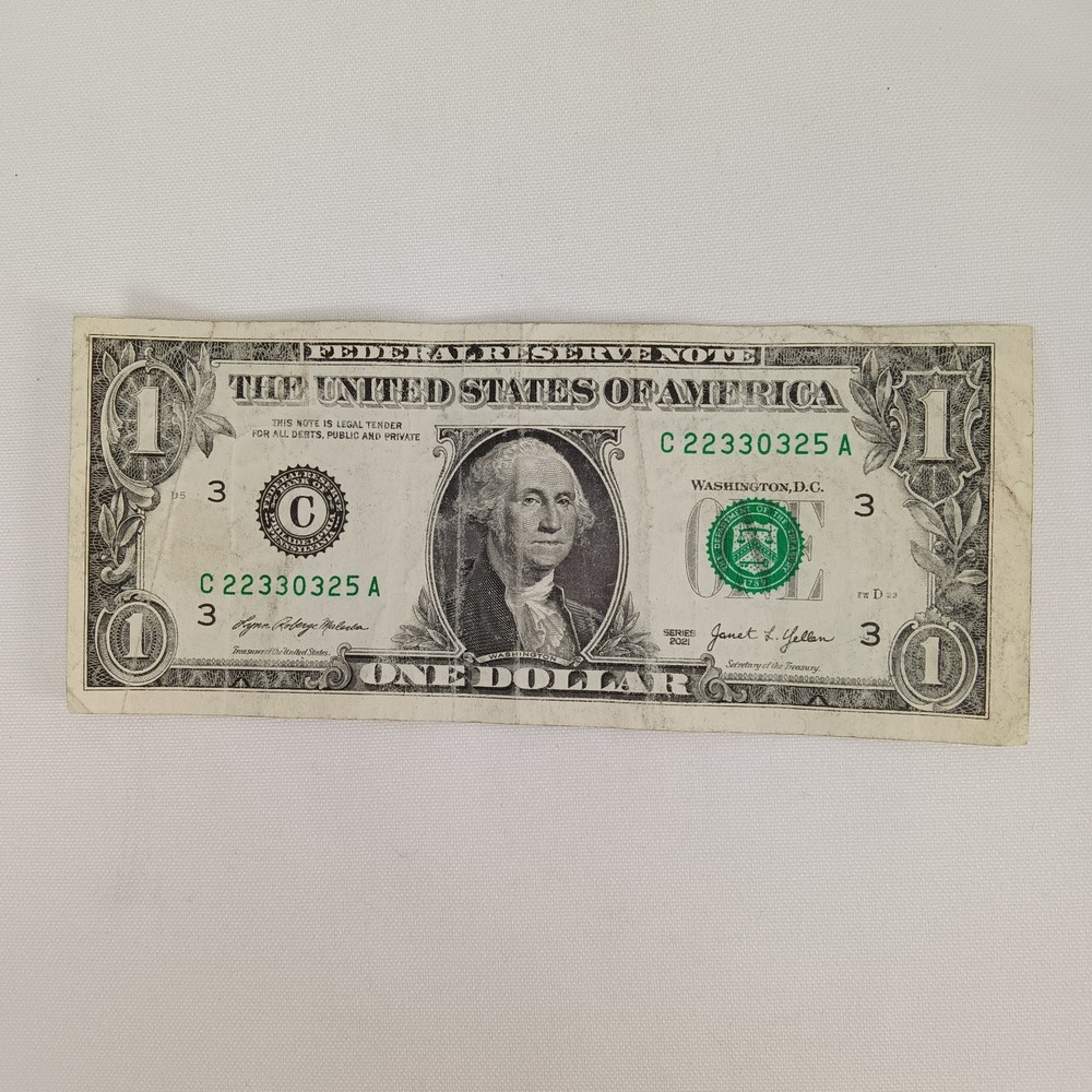 2021 $1 Error Note Faulty Alignment Error Showing Offset front - back circulated