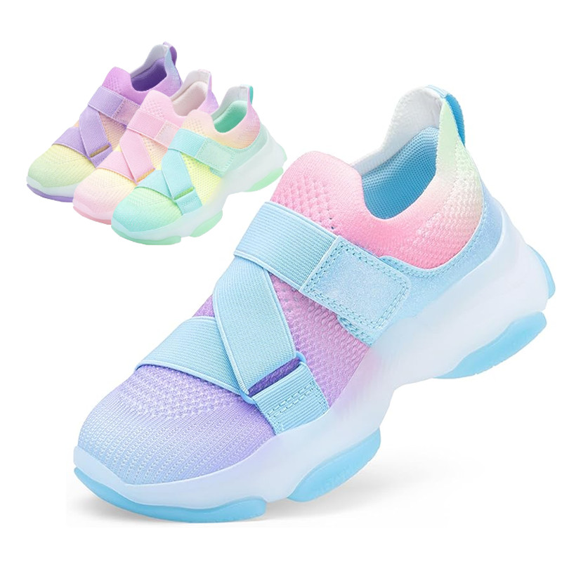 Kids Girls Jelly Sole Sneakers Comfortable Slip On Walking Casual Shoes Colorful