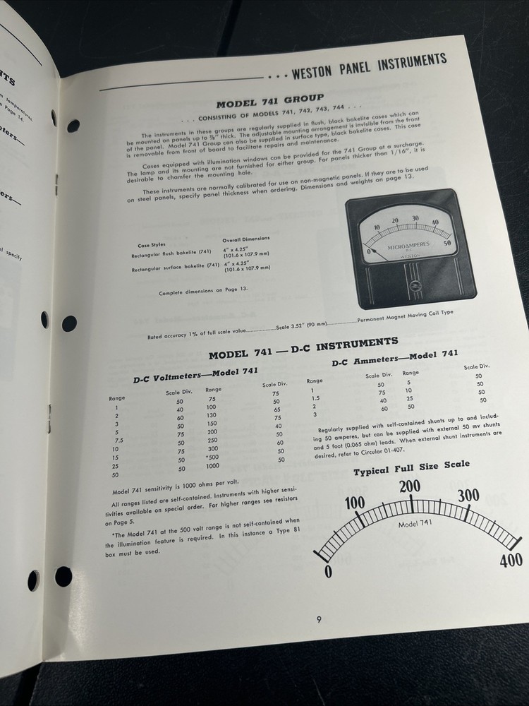 Weston Panel Instruments 641, 741, 861, 961 Groups D-C A-C