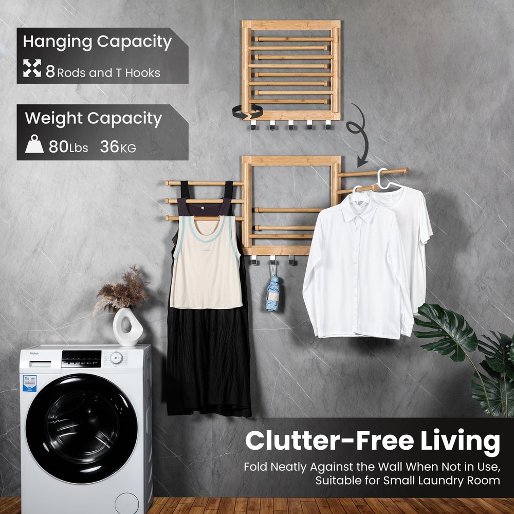 Wall Mounted Drying Rack - Clothes Drying Rack Wall Mounted for Laundry - 20
