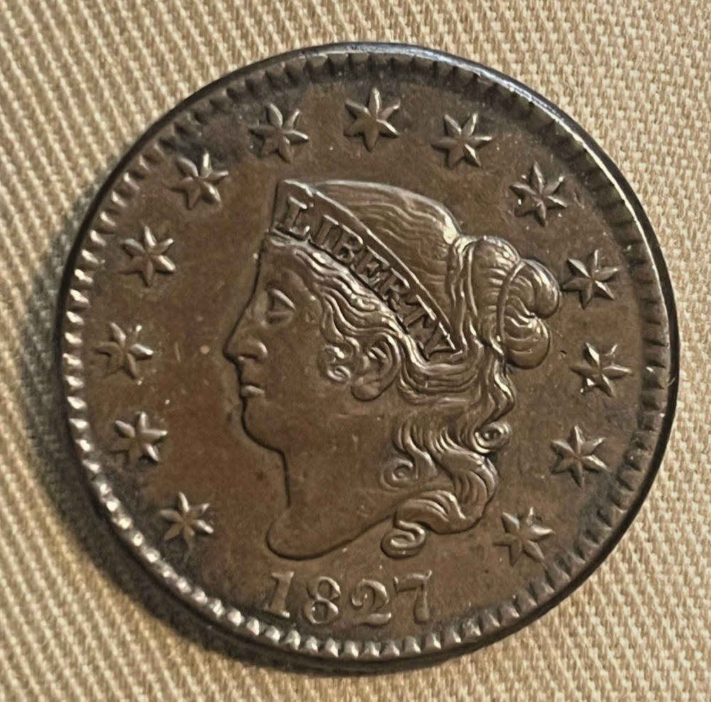 1827 Coronet head cent , better date & Grade