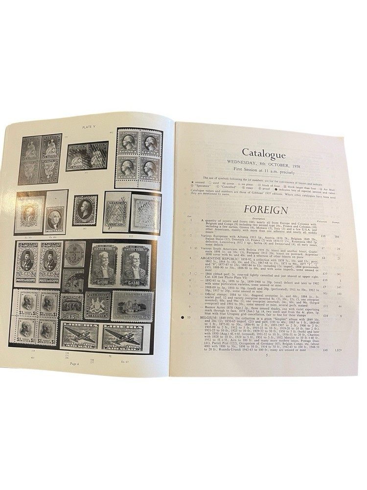 1958 Robson Lowe Foreign Auction Catalogue + Bid Form - Oct 8th Sale