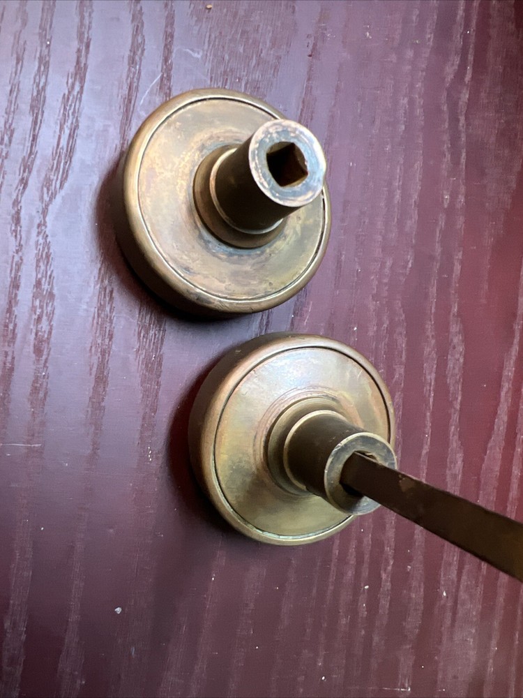 Lot of 2 Antique RUSSEL & ERWIN Solid BRASS Victorian Floral Pattern DOOR KNOBS