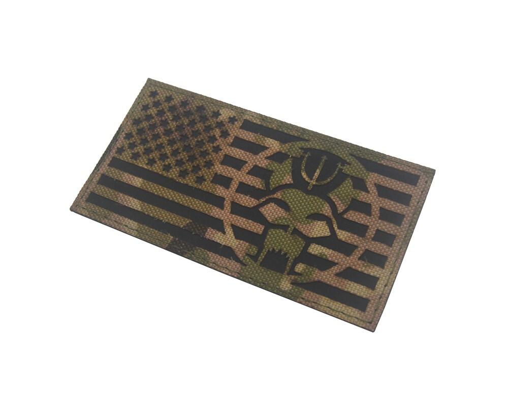 Reflective IR USN Navy Seal Team Trident USA US Flag Hook&Loop Patch Forest CP