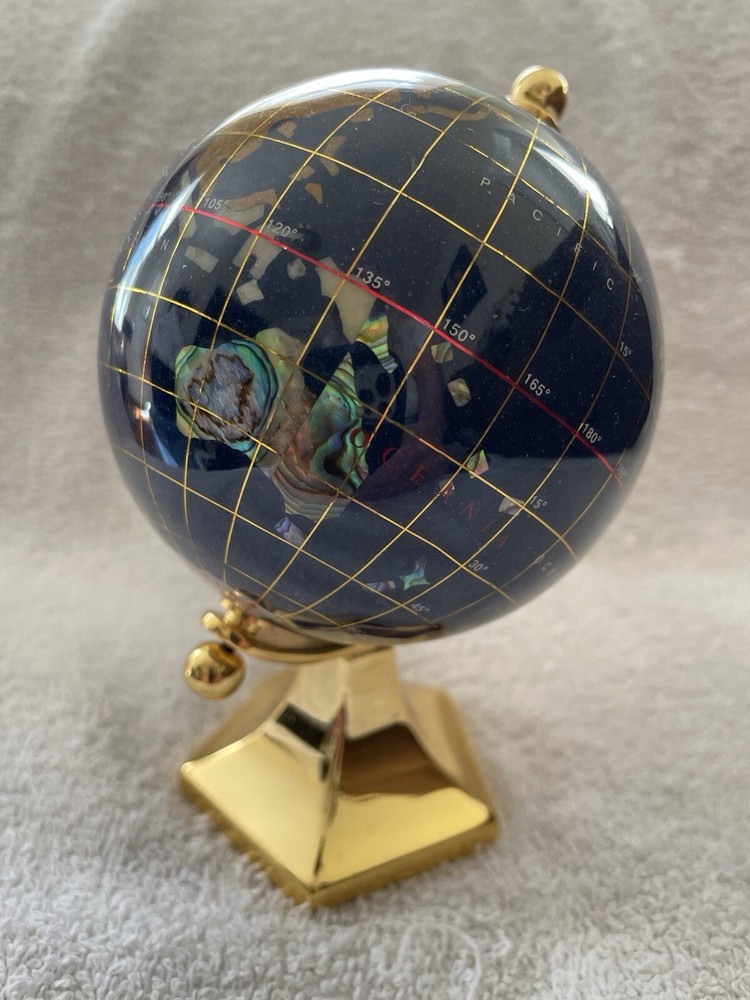 Mini desktop rotating Earth Globe With Gemstone/ Inlay Brass Base