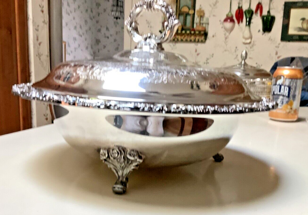 Vintage Webster Wilcox Silverplate Lidded Server W 2 qt. Pyrex inset casserole
