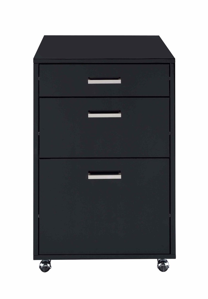 Rectangular movable high-gloss chrome-plated filing cabinet - black, 3 drawers